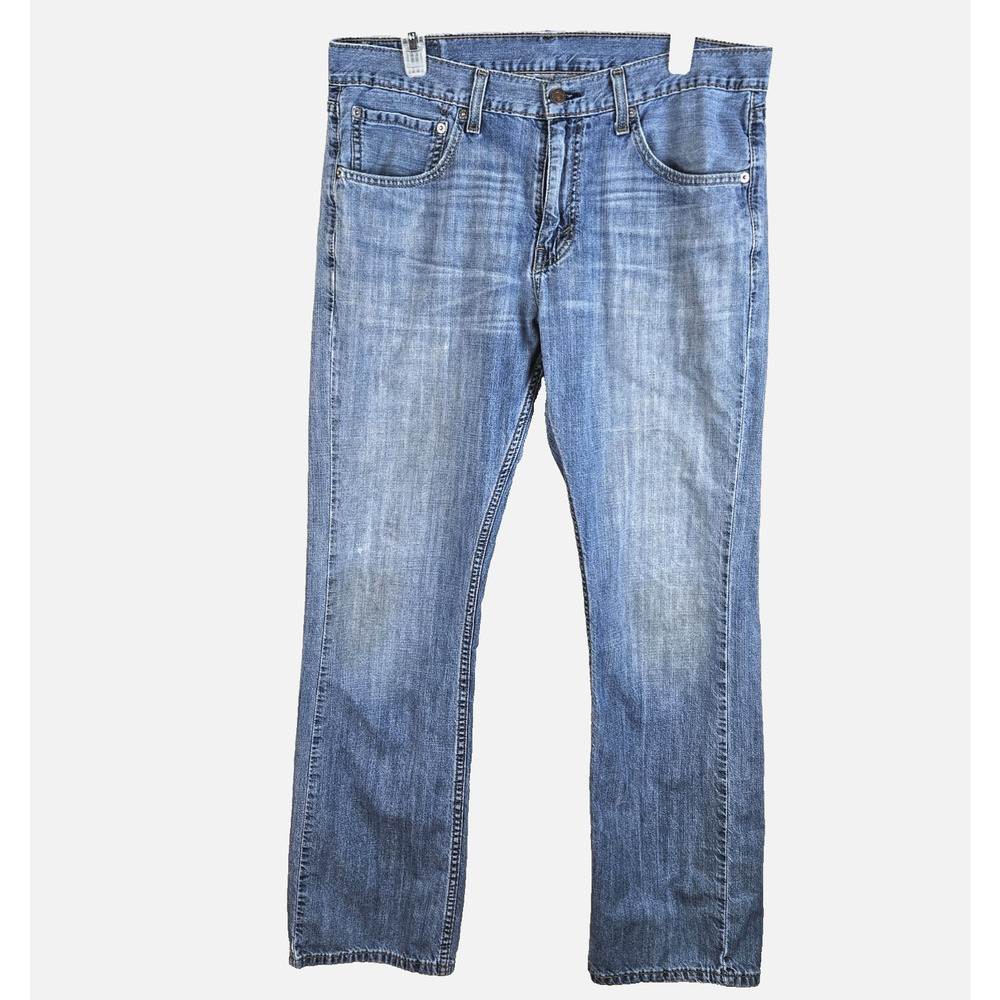 Levis 527 Jeans Mens 34x32 Slim Bootcut Denim Fade Blue Western Casual Cotton